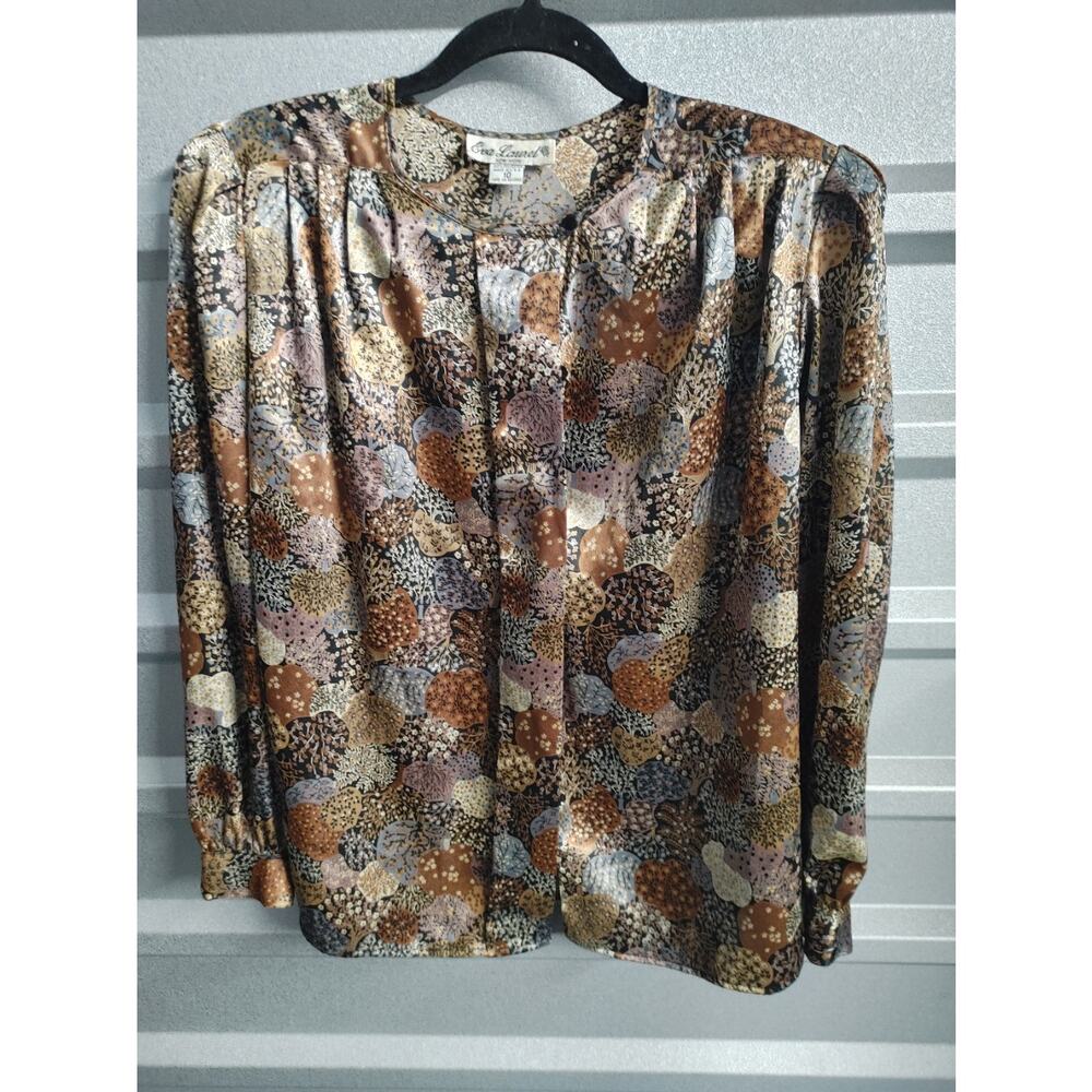 Vintage Eva Laurel Blouse Top Metallic Shoulder Pads Button Front Sz 10